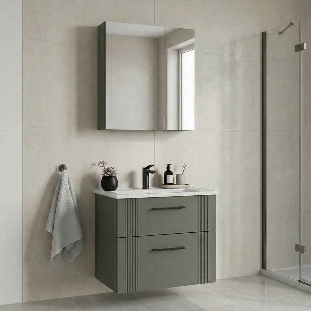 Bari Small Wooden Bathroom Furniture Set with 2 Doors 2 Drawers in Green