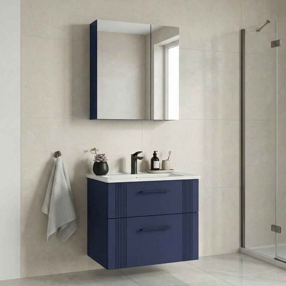 Bari Small Wooden Bathroom Furniture Set with 2 Doors 2 Drawers in Navy Blue