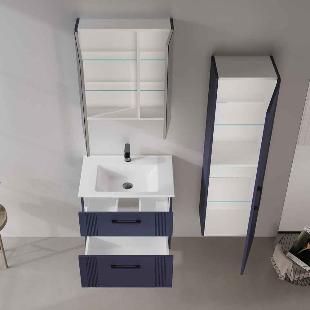 Bari Small Wooden Bathroom Furniture Set with 2 Doors 2 Drawers in Navy Blue