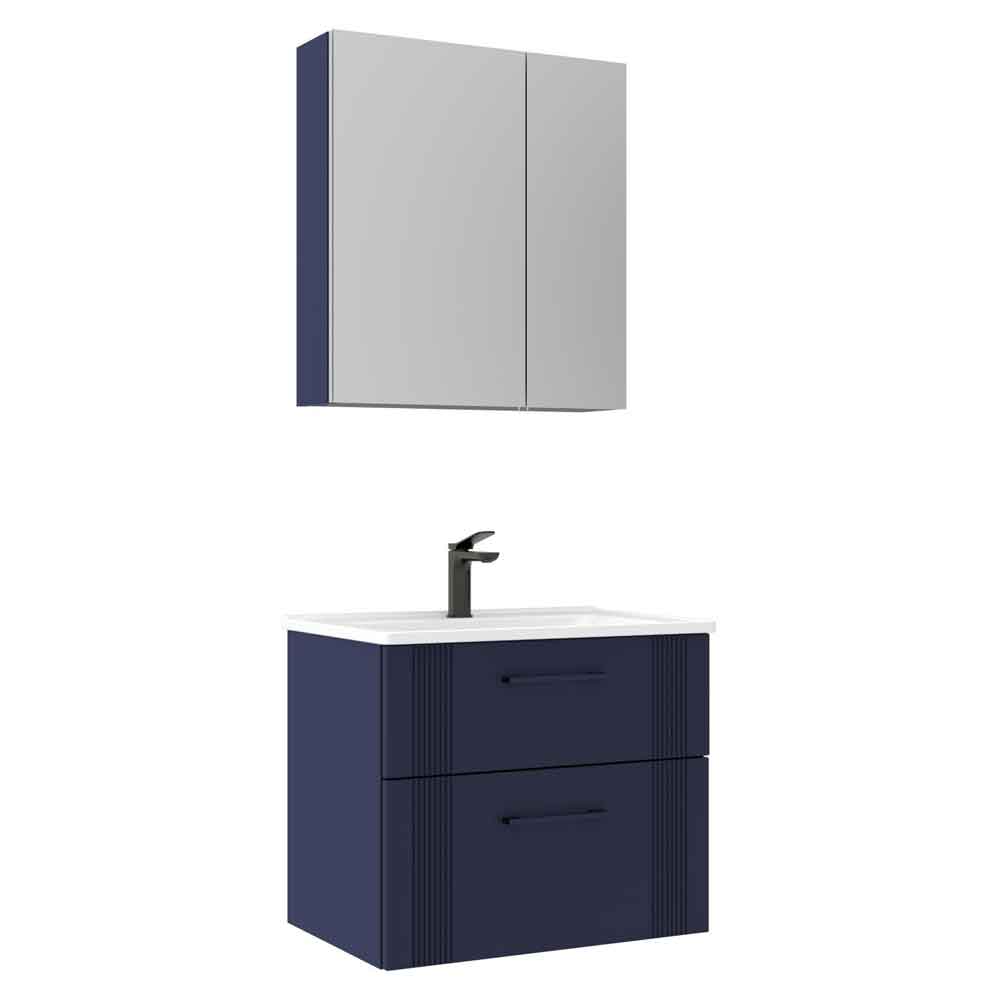 Bari Small Wooden Bathroom Furniture Set with 2 Doors 2 Drawers in Navy Blue