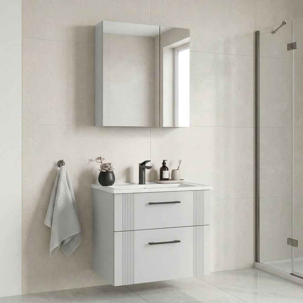Bari Small Wooden Bathroom Furniture Set with 2 Doors 2 Drawers in White