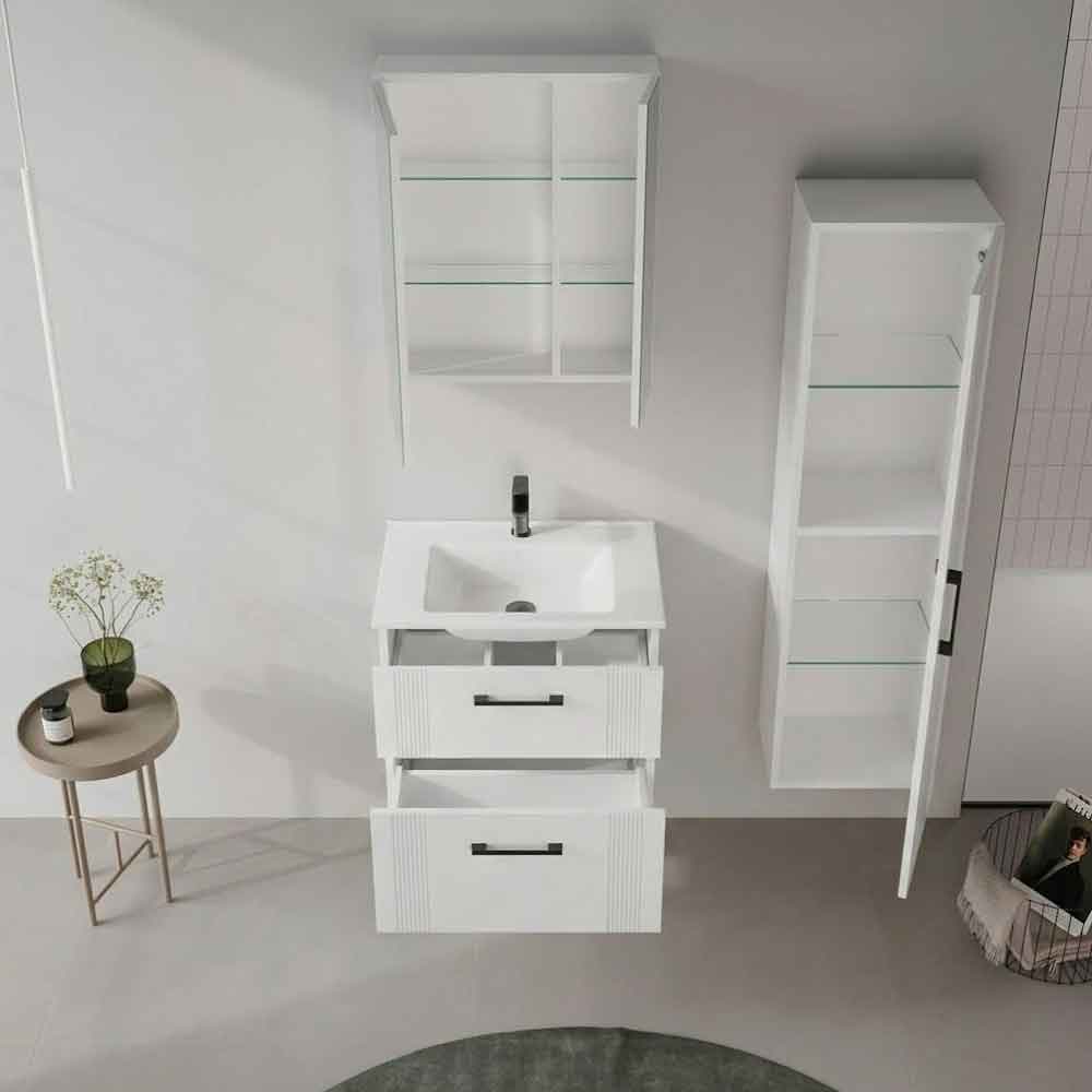 Bari Small Wooden Bathroom Furniture Set with 2 Doors 2 Drawers in White