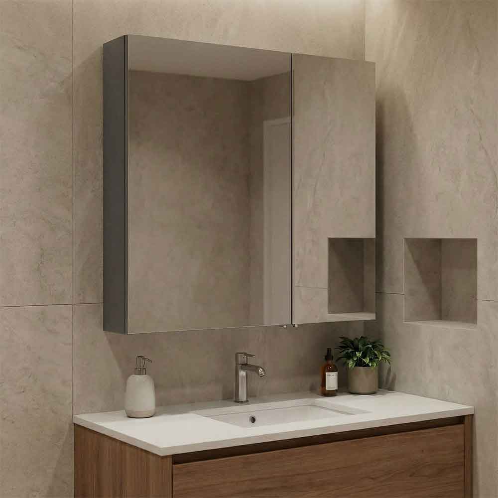 Bari Small Wooden Wall Mounted Mirror Cabinet with 2 Doors in Anthracite