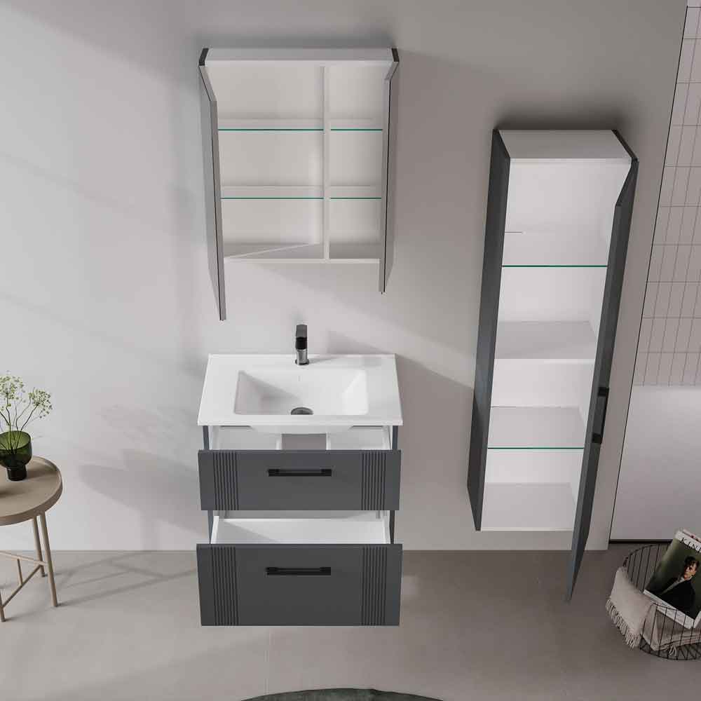Bari Small Wooden Wall Mounted Mirror Cabinet with 2 Doors in Anthracite