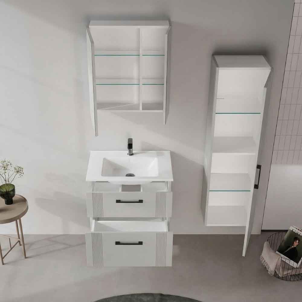 Bari Small Wooden Wall Mounted Mirror Cabinet with 2 Doors in Cashmere