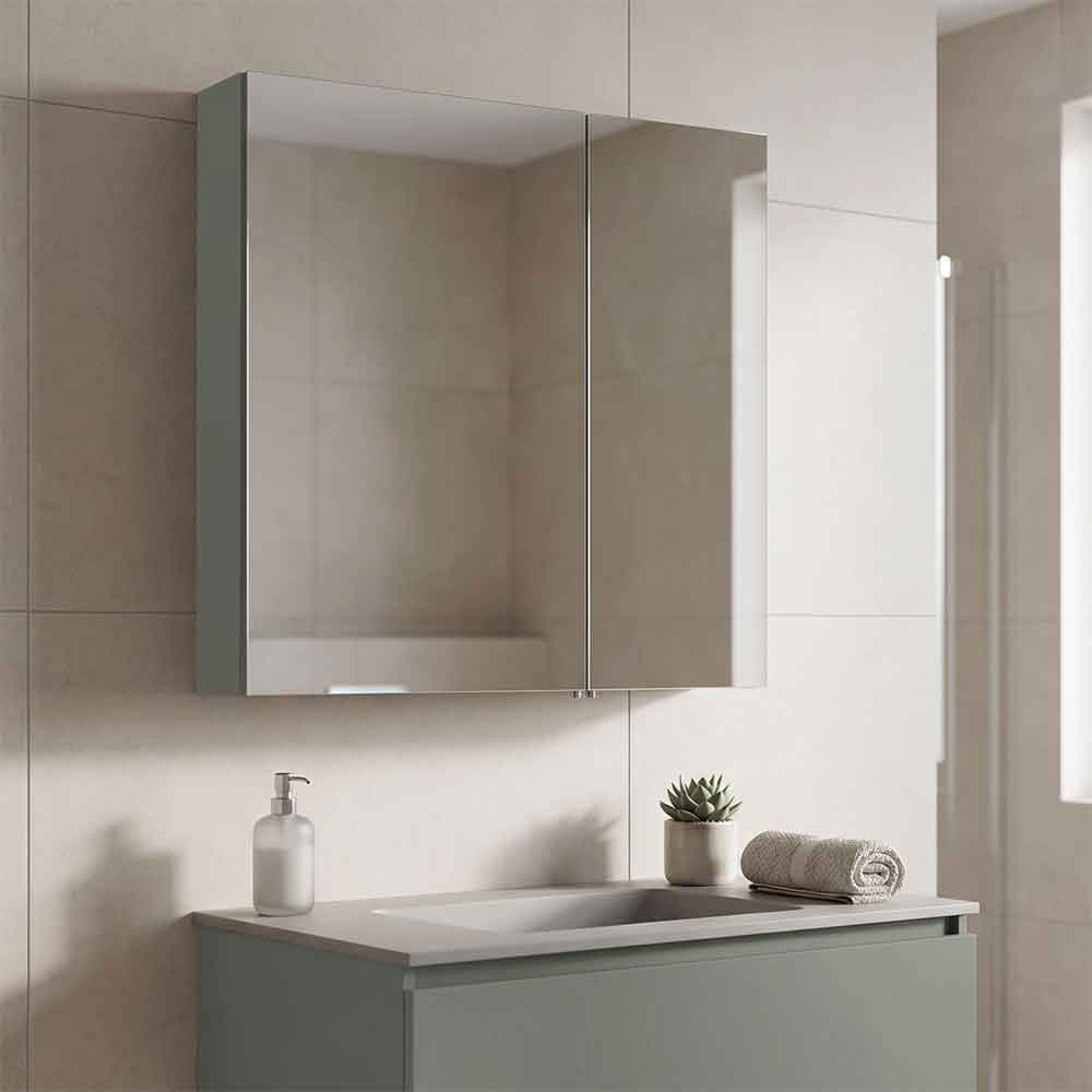 Bari Small Wooden Wall Mounted Mirror Cabinet with 2 Doors in Green