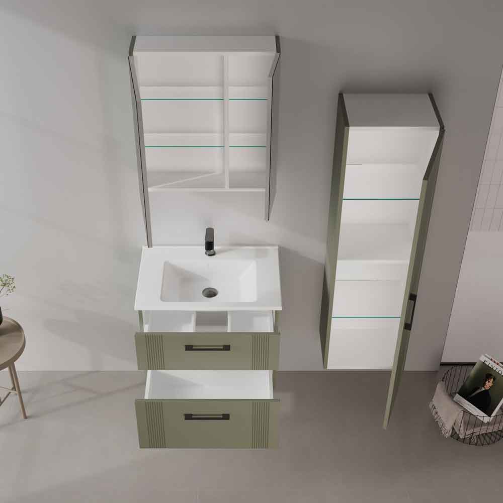 Bari Small Wooden Wall Mounted Mirror Cabinet with 2 Doors in Green