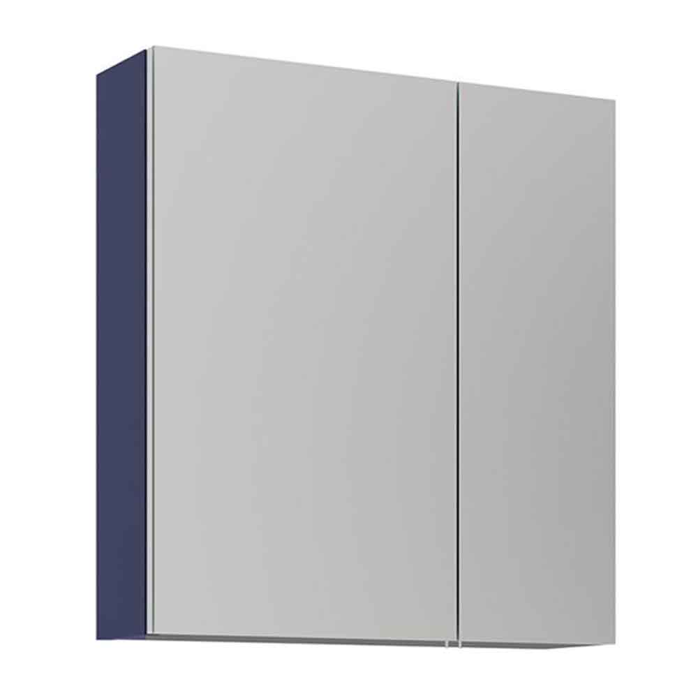Bari Small Wooden Wall Mounted Mirror Cabinet with 2 Doors in Navy Blue
