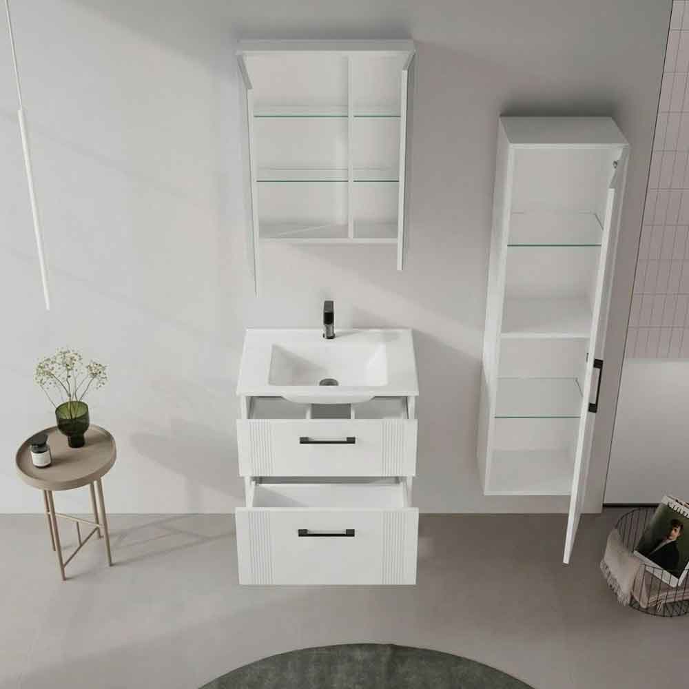 Bari Small Wooden Wall Mounted Mirror Cabinet with 2 Doors in White
