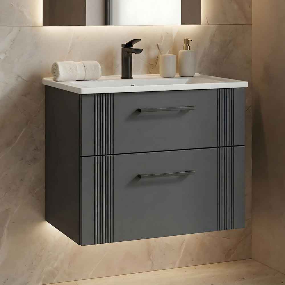 Bari Small Wooden Wall Mounted Vanity Unit with 2 Drawers in Anthracite