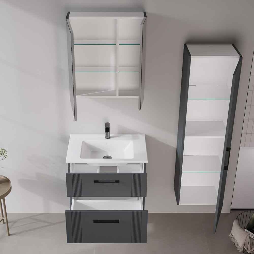 Bari Small Wooden Wall Mounted Vanity Unit with 2 Drawers in Anthracite