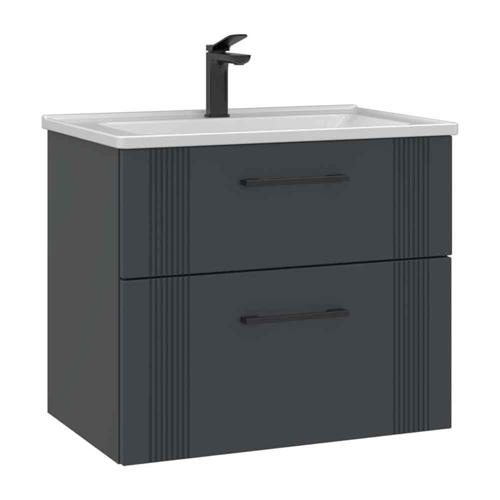 Bari Small Wooden Wall Mounted Vanity Unit with 2 Drawers in Anthracite