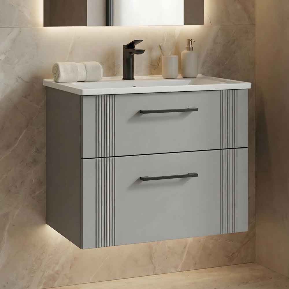 Bari Small Wooden Wall Mounted Vanity Unit with 2 Drawers in Cashmere
