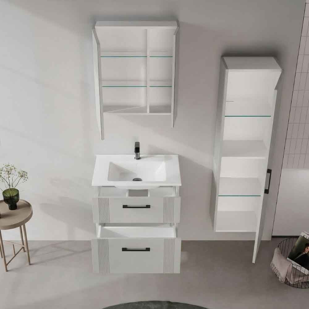 Bari Small Wooden Wall Mounted Vanity Unit with 2 Drawers in Cashmere