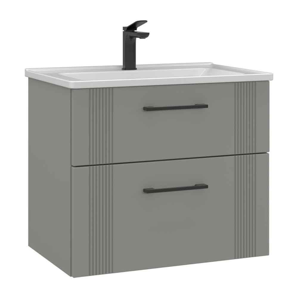 Bari Small Wooden Wall Mounted Vanity Unit with 2 Drawers in Cashmere