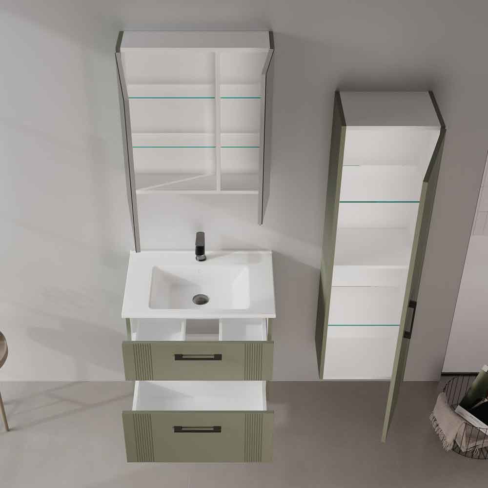 Bari Small Wooden Wall Mounted Vanity Unit with 2 Drawers in Green