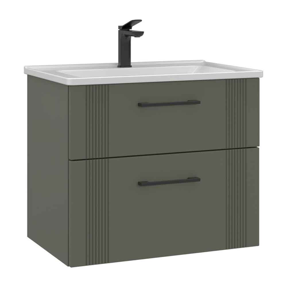 Bari Small Wooden Wall Mounted Vanity Unit with 2 Drawers in Green