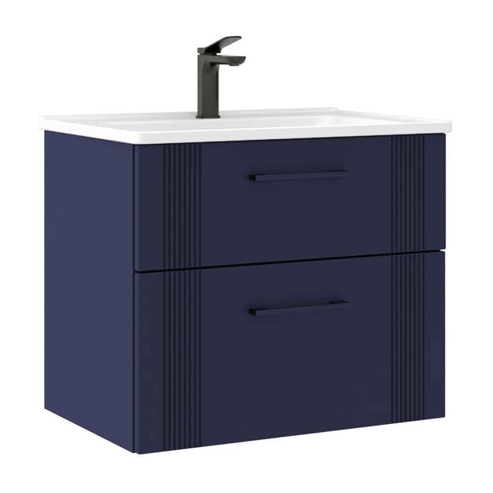 Bari Small Wooden Wall Mounted Vanity Unit with 2 Drawers in Navy Blue