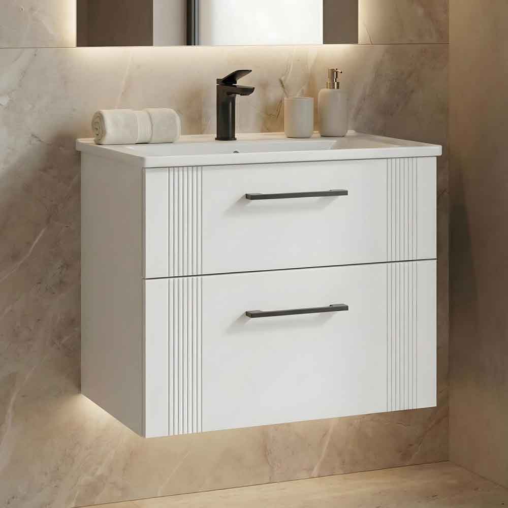 Bari Small Wooden Wall Mounted Vanity Unit with 2 Drawers in White