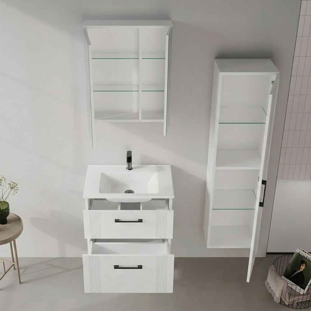 Bari Small Wooden Wall Mounted Vanity Unit with 2 Drawers in White