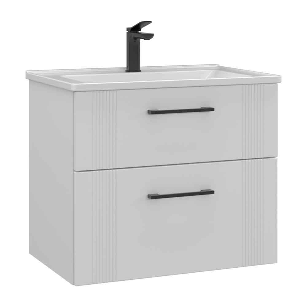 Bari Small Wooden Wall Mounted Vanity Unit with 2 Drawers in White