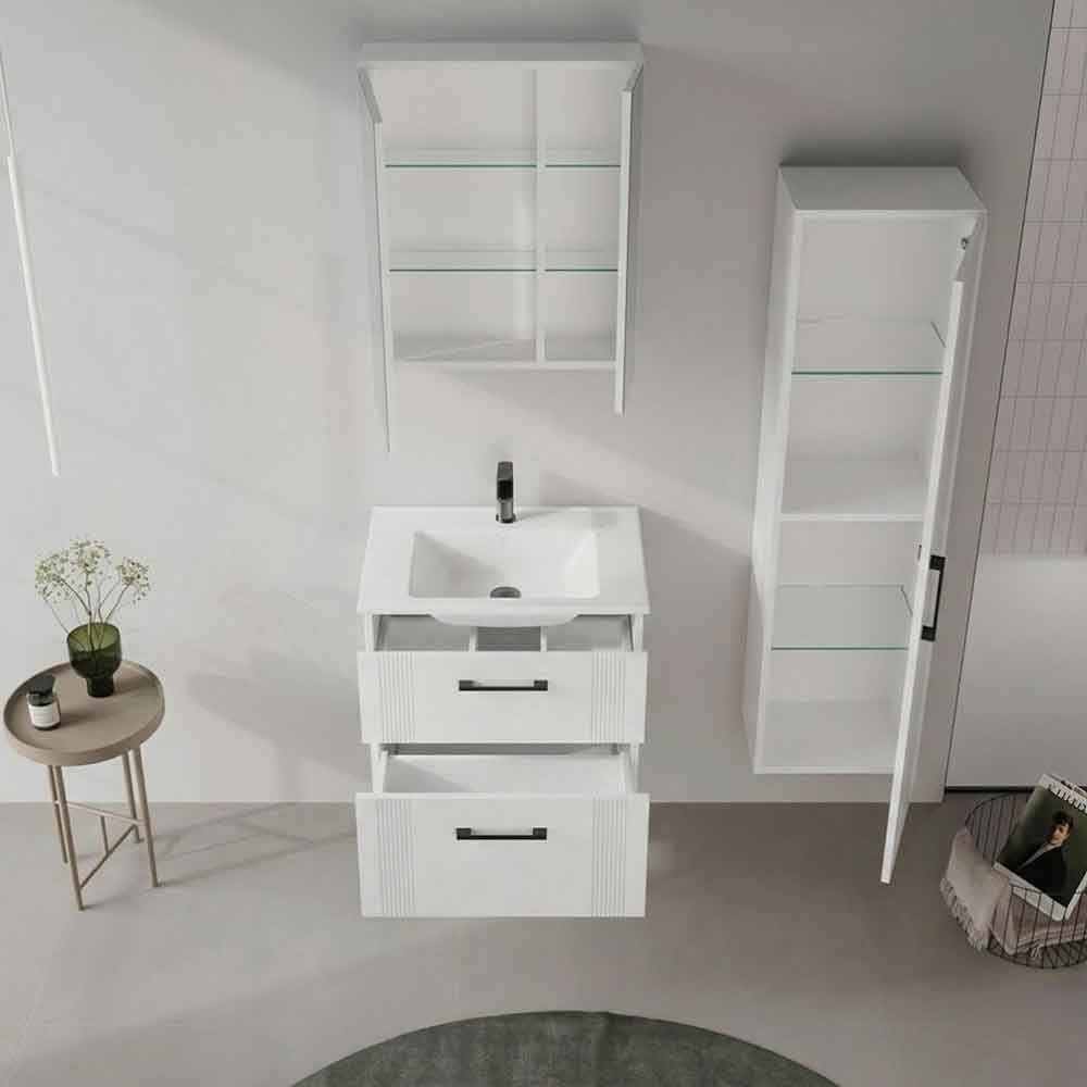 Bari Tall Wooden Bathroom Storage Cabinet in White