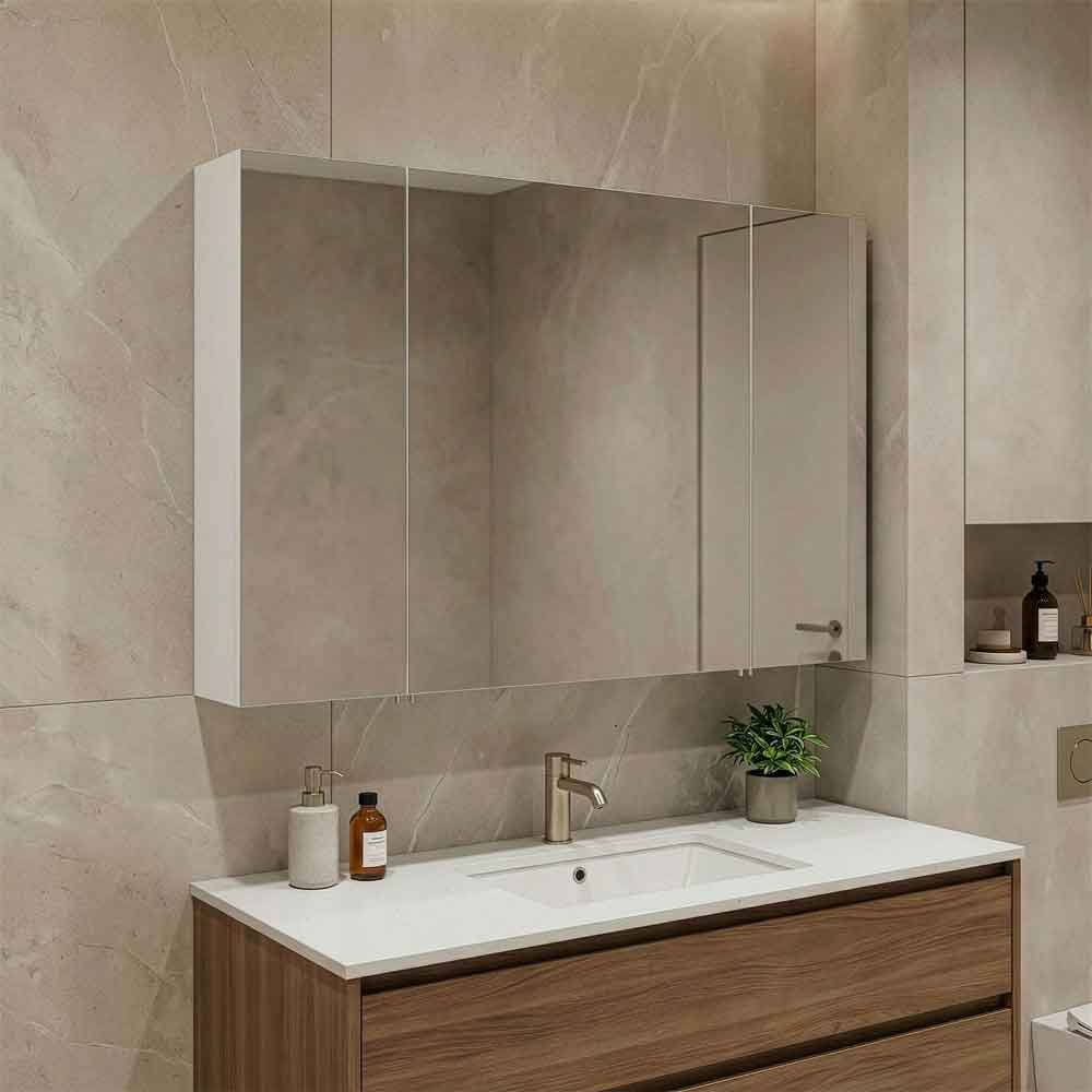 Bari Wooden Wall Mounted Bathroom Mirror Cabinet with 3 Doors in White