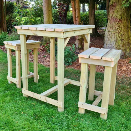 Photo of Barkingside wooden outdoor bar table with 2 stools