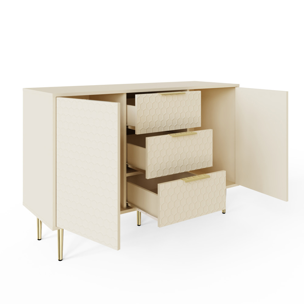Barlon Wooden Sideboard with 2 Doors 3 Drawers in Ivory