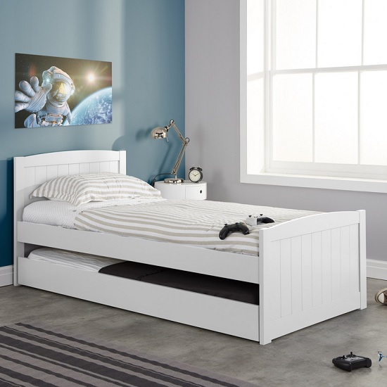 Barnese Wooden Single Bed In White With Pull Out Trundle
