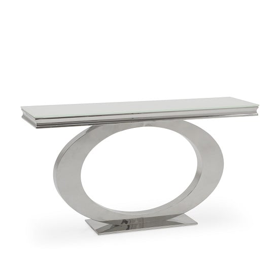 Barney Glass Console Table In White With Polished Metal Base_2