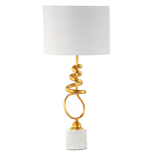 Barnum White Linen Shade Table Lamp with Gold Leaf And Marble Base thumbnail