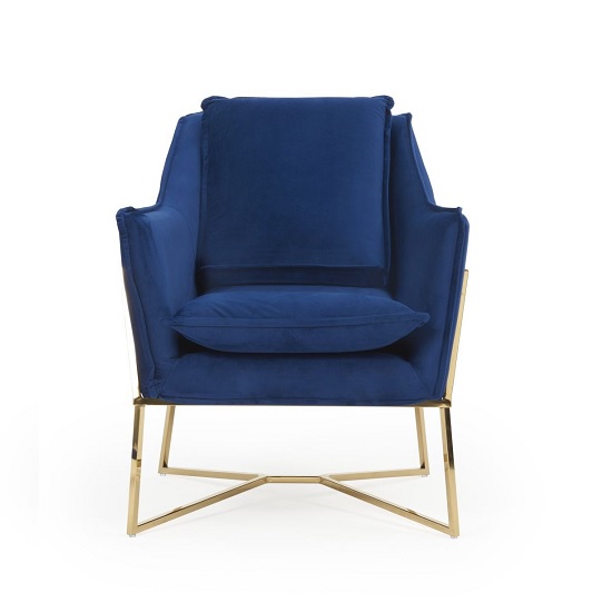 Baron Modern Accent Chair In Blue Velvet With Gold Frame Furniture in