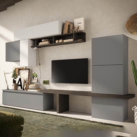 Read more about Baron wooden entertainment unit in slate chalk and lead