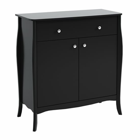 Baroque Wooden Sideboard In Black With 2 Doors And 1 Drawer