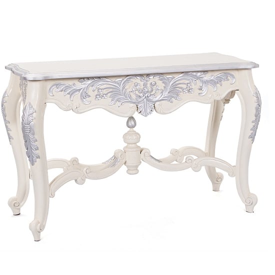 Baroque Console Table In Ornate White And Silver Wood 25529 Baroque Console Table In Ornate White And Silver Wood