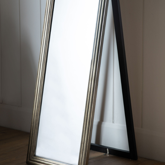 Barque Bevelled Floor Cheval Mirror In Brushed Brass Frame