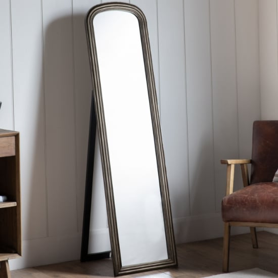 Barque Bevelled Floor Cheval Mirror In Brushed Brass Frame