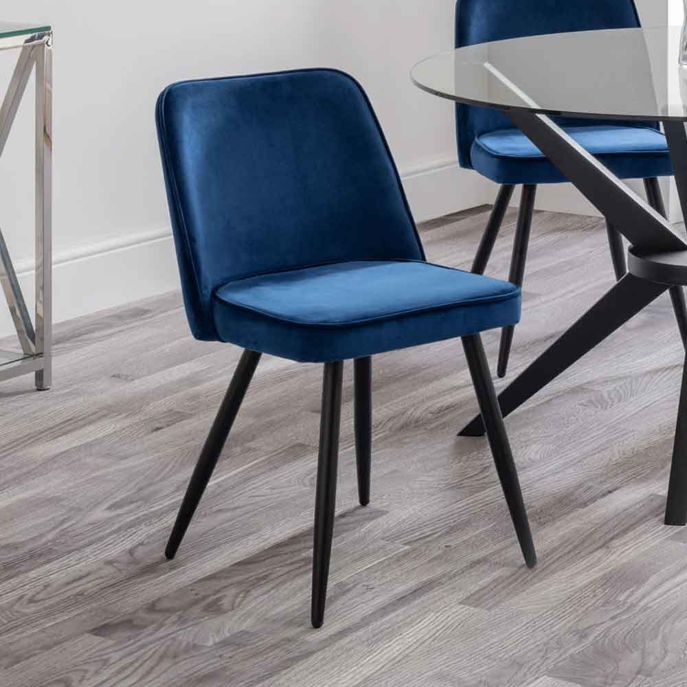 Barras Blue Velvet Dining Chairs in Pair