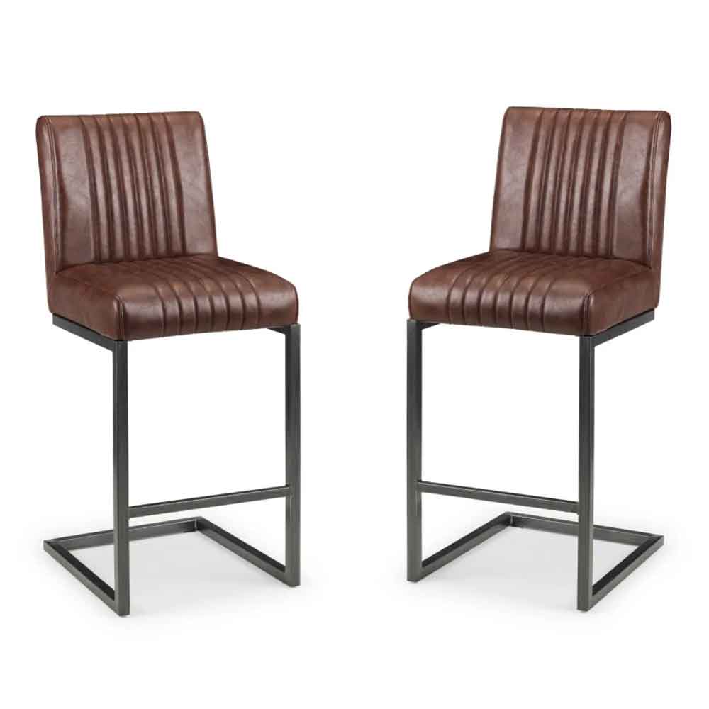 Barras Brown Faux Leather Bar Stools in Pair