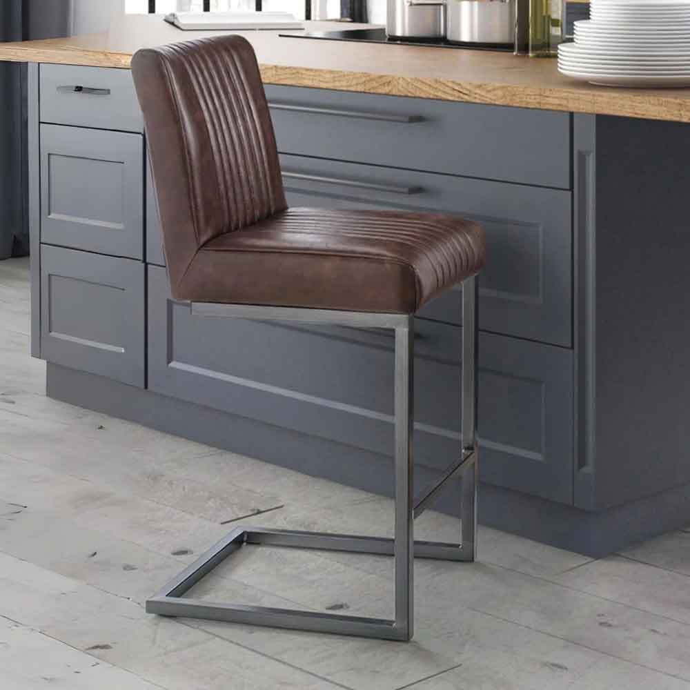 Barras Brown Faux Leather Bar Stools in Pair
