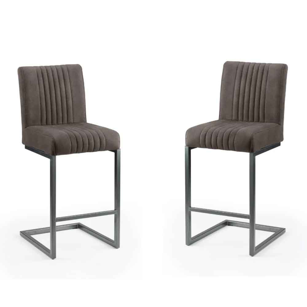 Barras Charcoal Grey Faux Leather Bar Stools in Pair