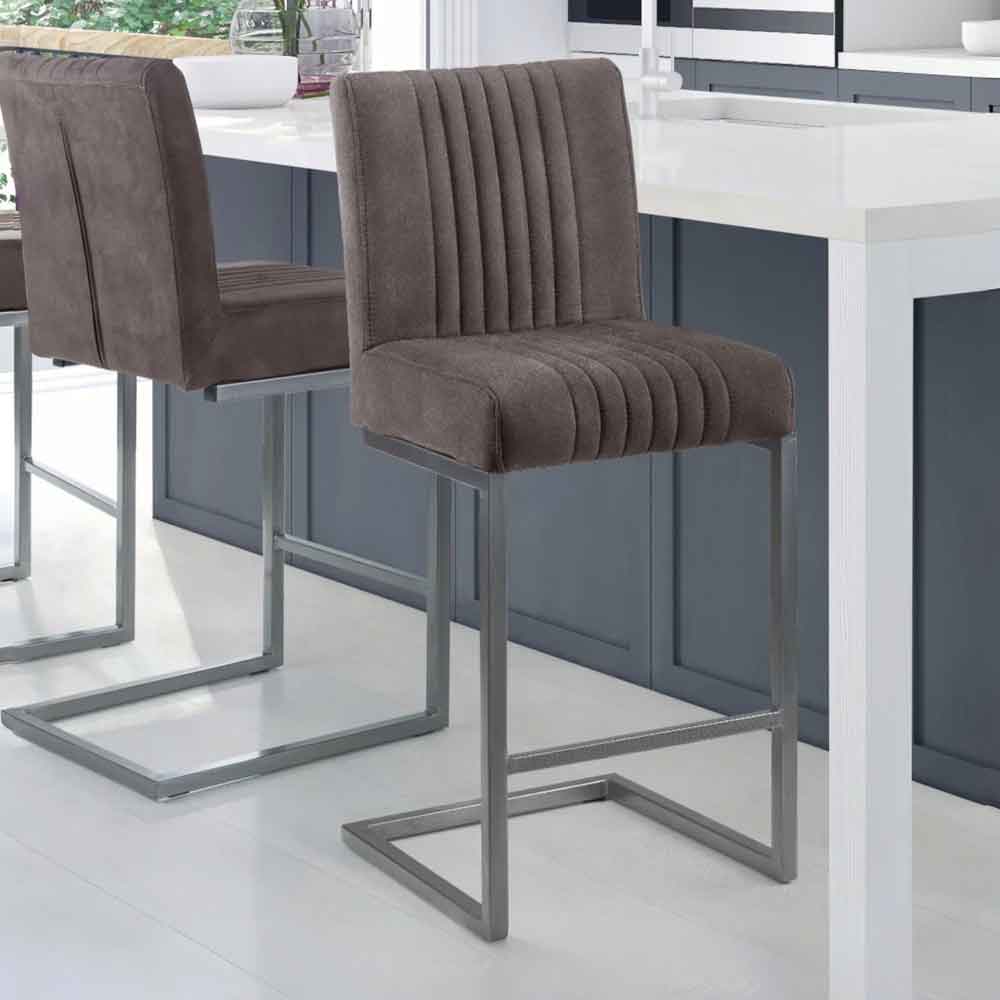 Barras Charcoal Grey Faux Leather Bar Stools in Pair