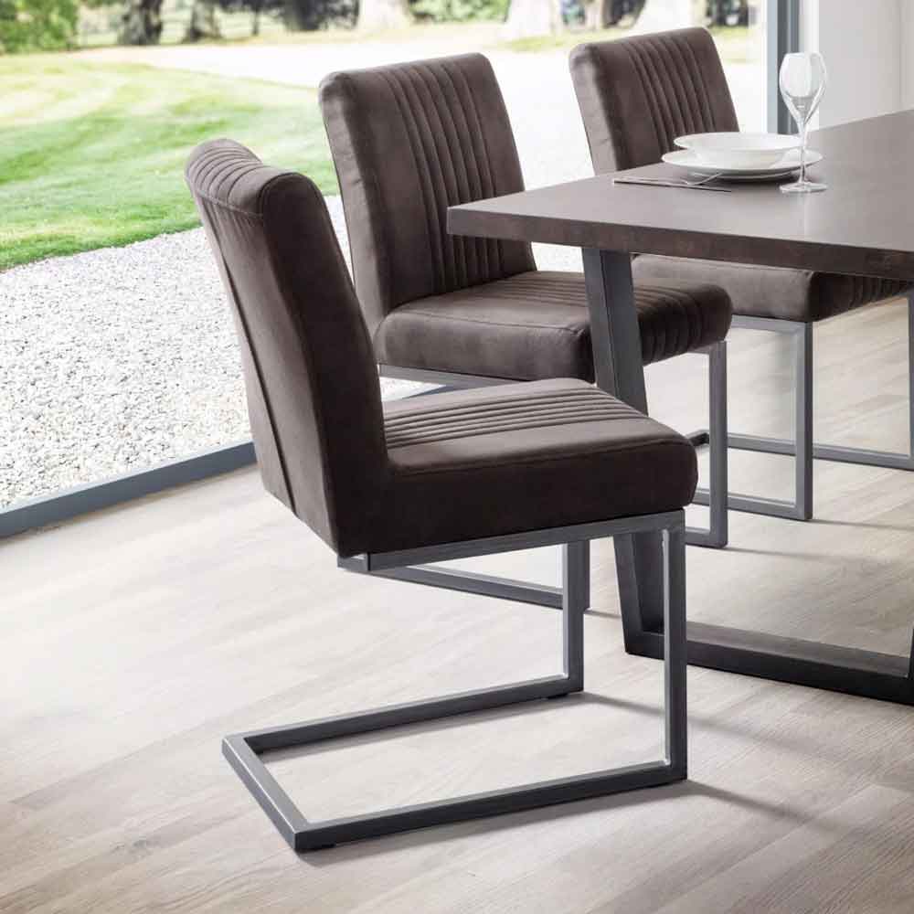 Barras Charcoal Grey Faux Leather Dining Chairs in Pair