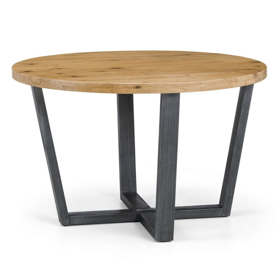 Barras Round Dining Table In Oak With 4 Lakia Blue Chairs