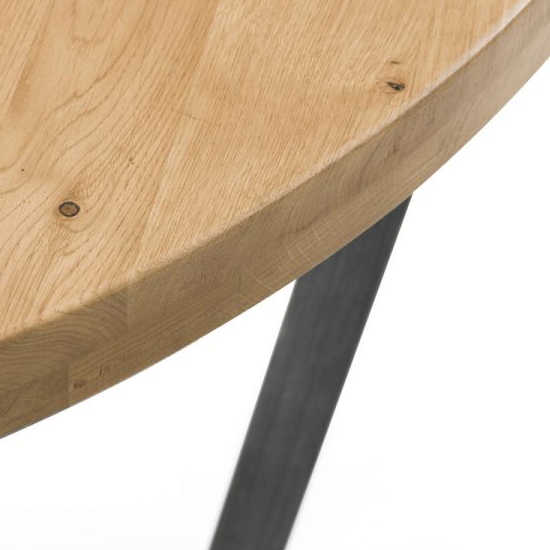 Barras Round Dining Table In Oak With 4 Lakia Blue Chairs