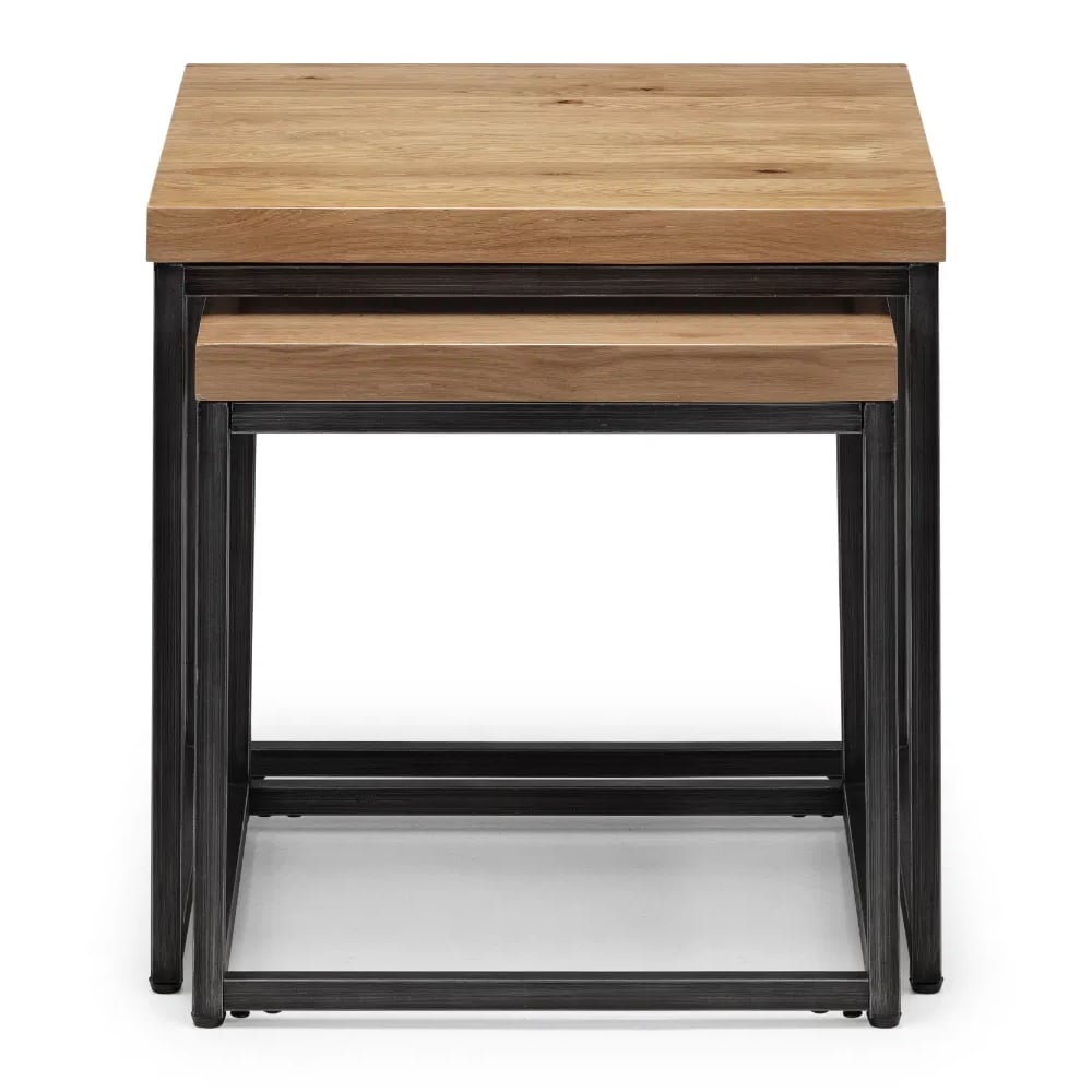 Barras Wooden Set Of 2 Nest Tables In Solid Oak And Metal Legs