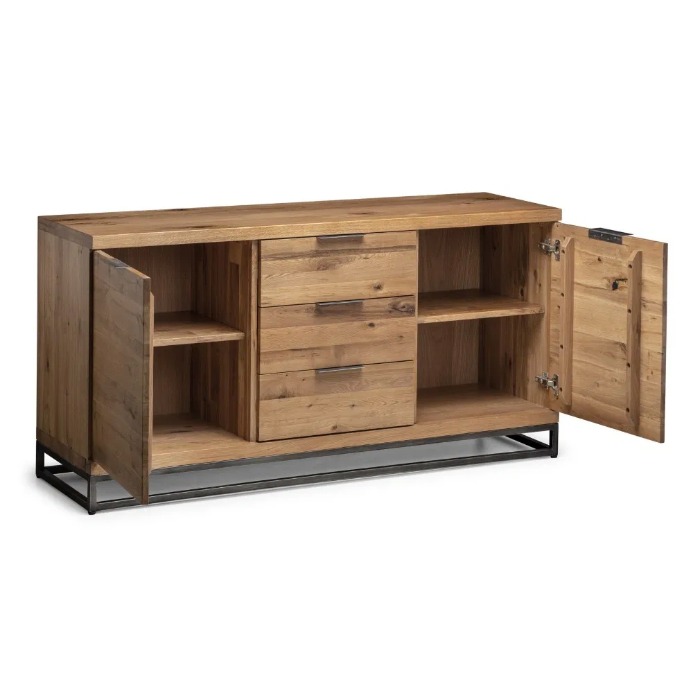Barras Wooden Sideboard In Solid Oak With 2 Doors And 3 Drawers