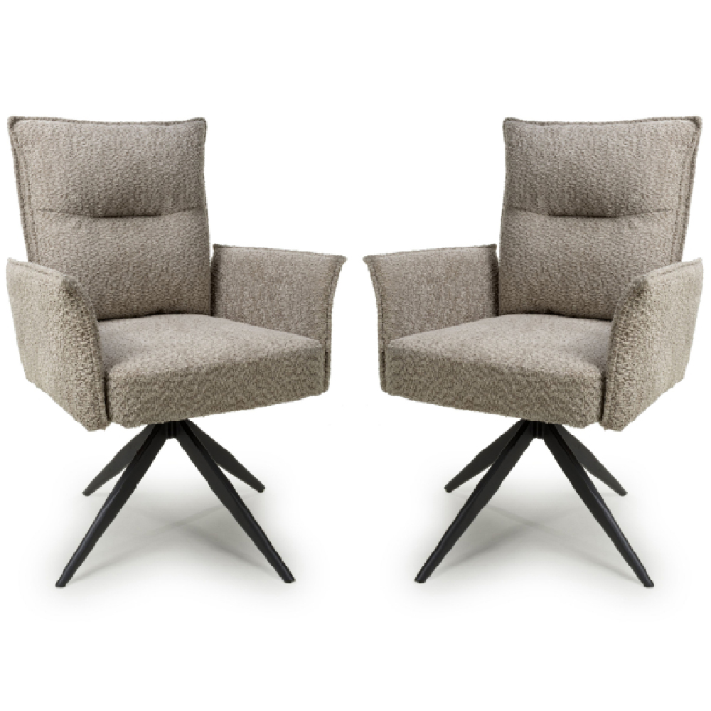 Read more about Barre mink fabric dining chairs with black legs in pair