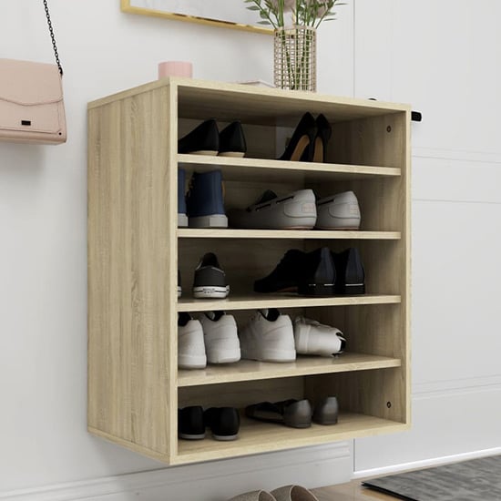 Barrera Wooden Shoe Storage Rack With 5 Shelves In Sonoma Oak